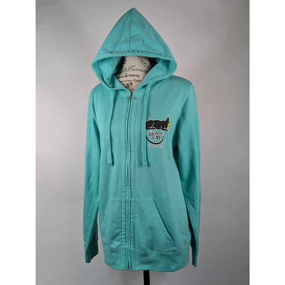 Austin's Tops - Austins Womens Medium Hoodie Zip Black Cat Tavern Cape Cod Teal Lightweight Top